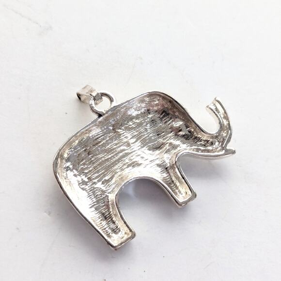 Vintage Silver Tone Rhinestone Elephant Truck Up For Good Luck Necklace Pendant - Picture 3 of 4